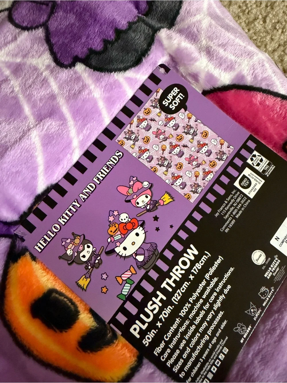 Hello Kitty Purple Halloween Plush Throw Blanket with Cute Costume Characters
